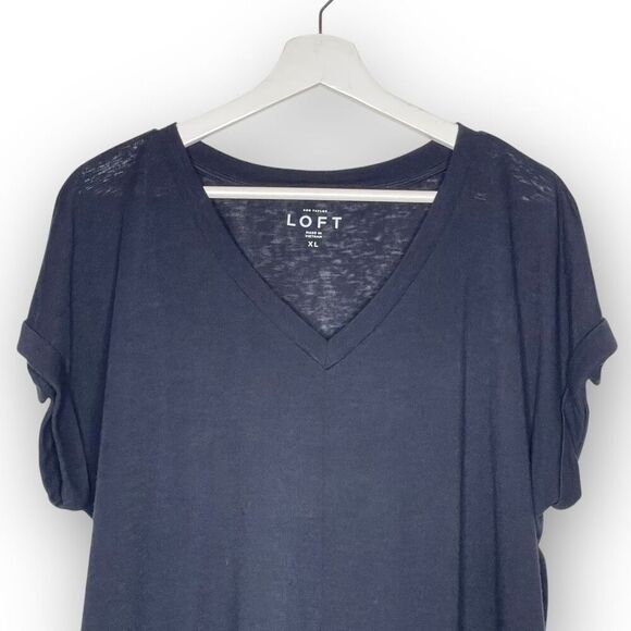 Ann Taylor LOFT Loft Black V Neck Short Sleeve Tshirt Top Women’s Size XL - Picture 3 of 9